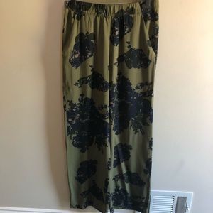 Green Floral Wide Leg Pants